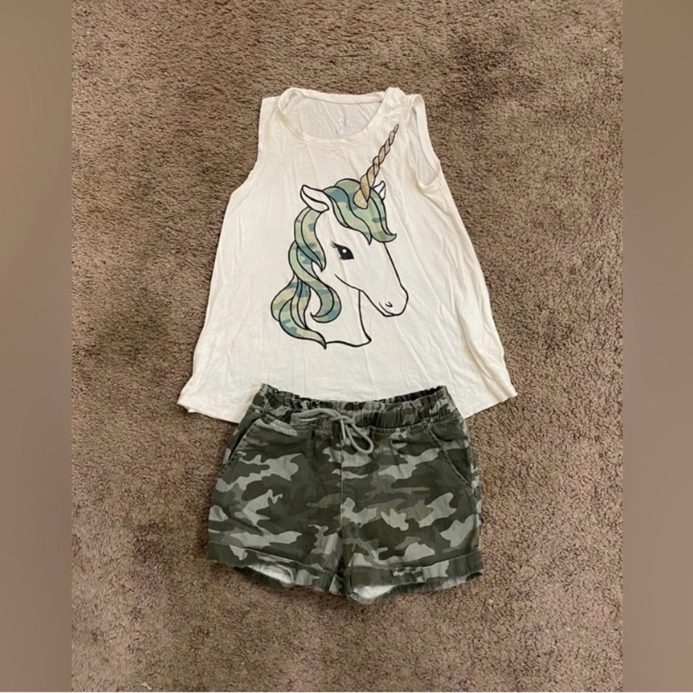 Girls Justice Unicorn Camo tank outfit size 10
